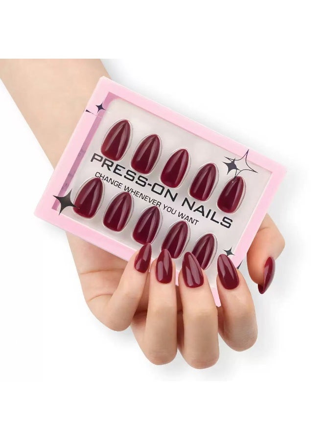 جوسكوين أظافر مثبتة ذات 30 قطعة، أطراف أظافر قصيرة على شكل لوز بتصميم درع بلون العنابي، مناسبة للمبتدئين؛ يمكن إعادة استخدامها. أظافر أكريليك زائفة مصحوبة بقائمة غراء. - Image 5